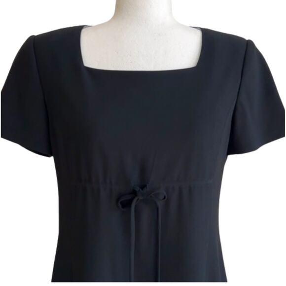 Kasper ASL Dress Dark Navy Square Neck Empire Waist Tie Short Sleeve 6 Petite - Picture 3 of 12